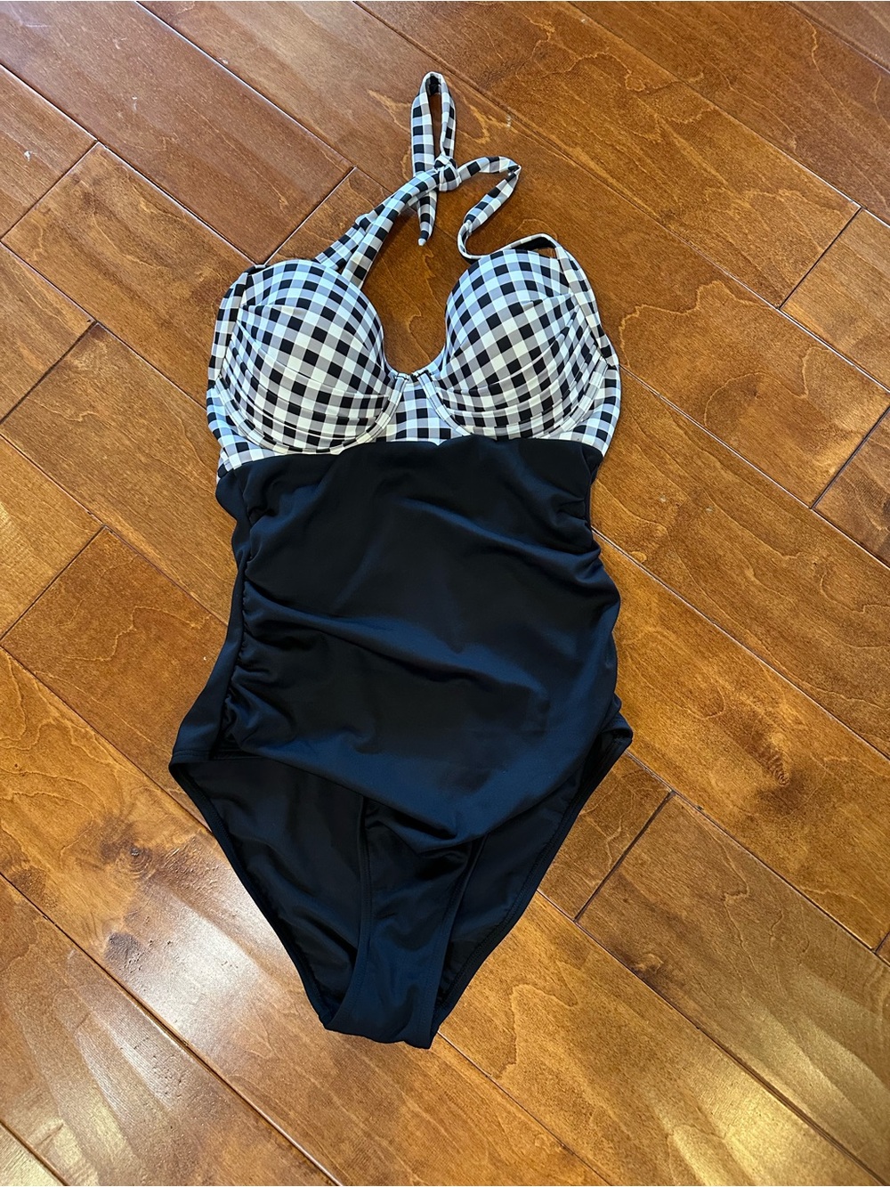 Cupshe Black One-Piece Swimsuit with Black & White Gingham Bust